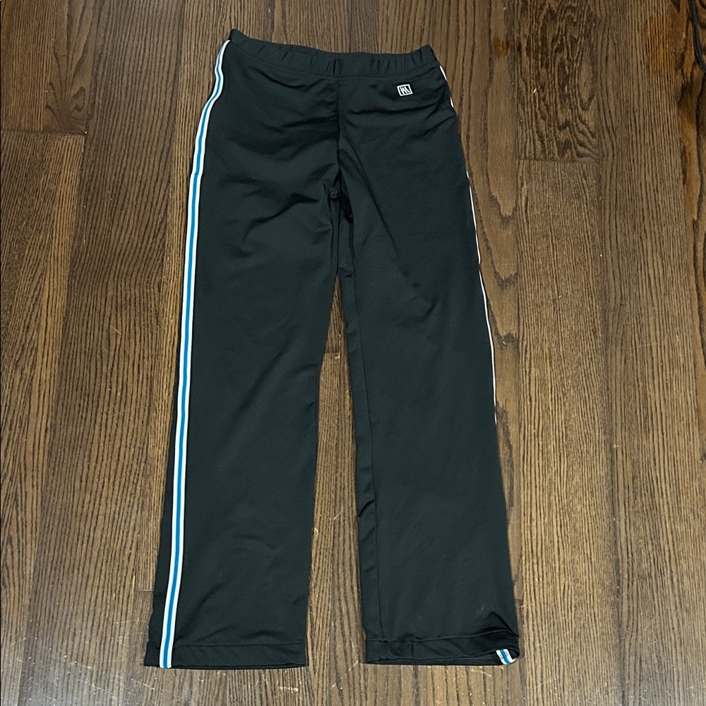 Vtg 90s Y2K Mossimo black sweat pants w/ blue white strip on sides S